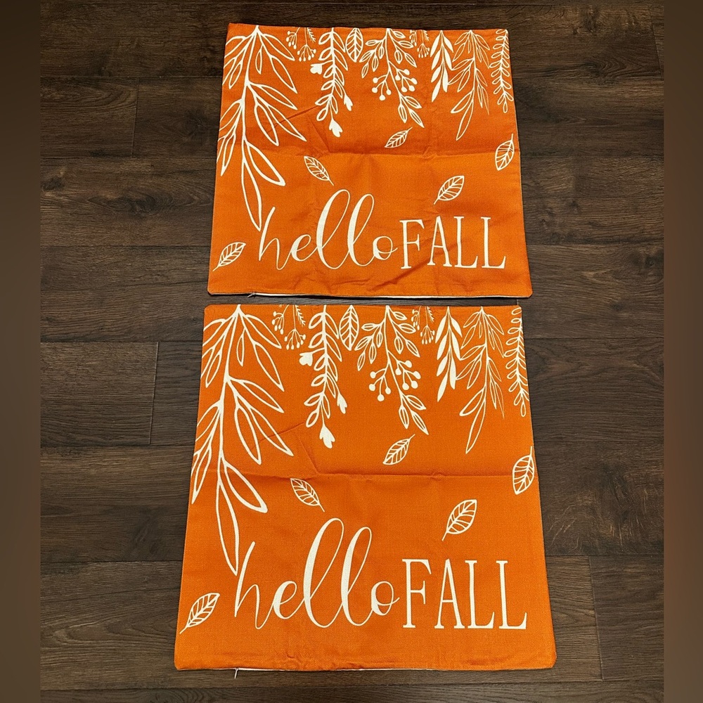 Set of two Orange & White “Hello Fall' Decorative Pillow Covers